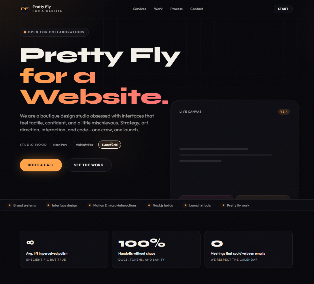 Portfolio hero and navigation in another theme