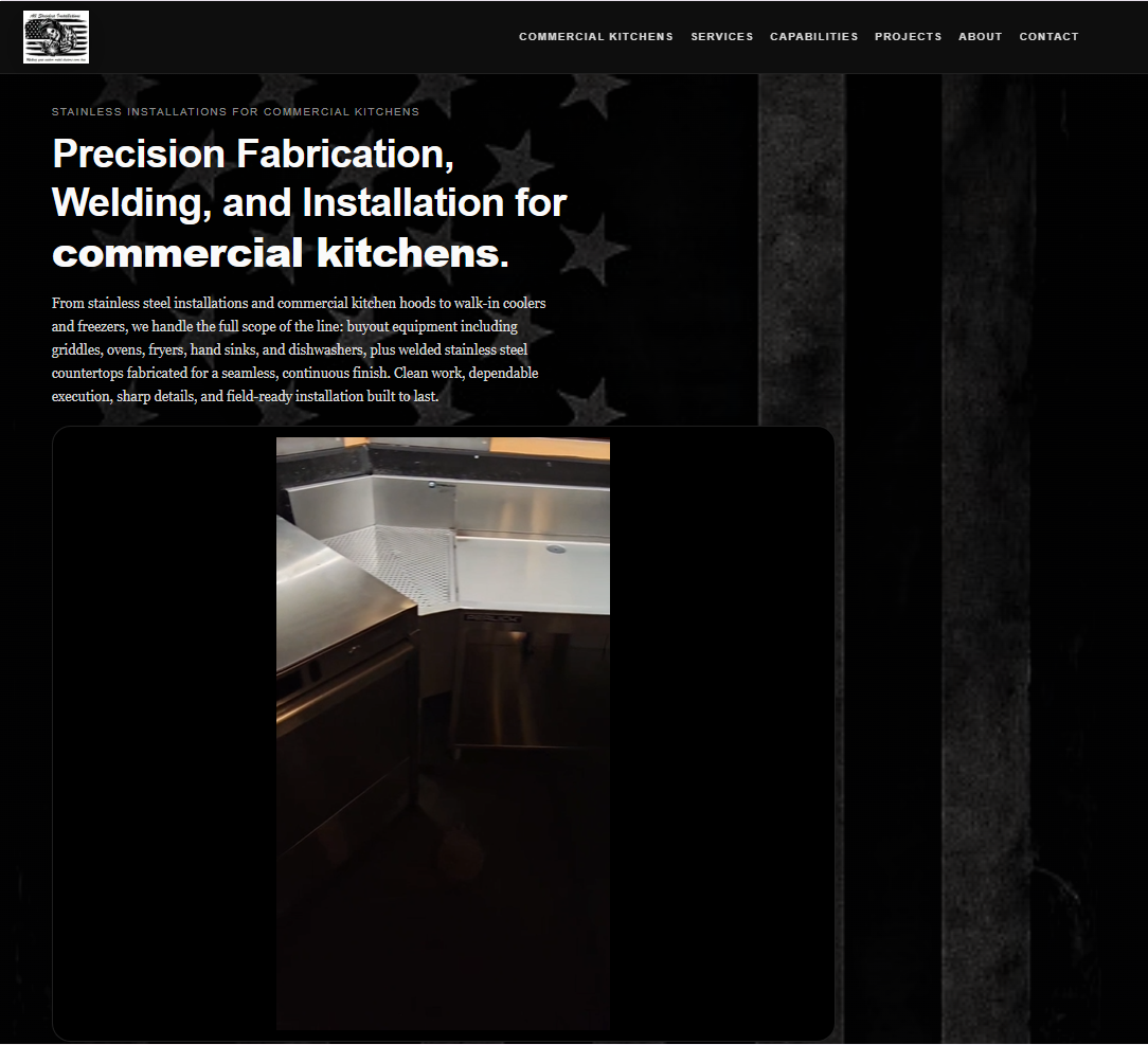 AllStainless commercial fabrication business website hero